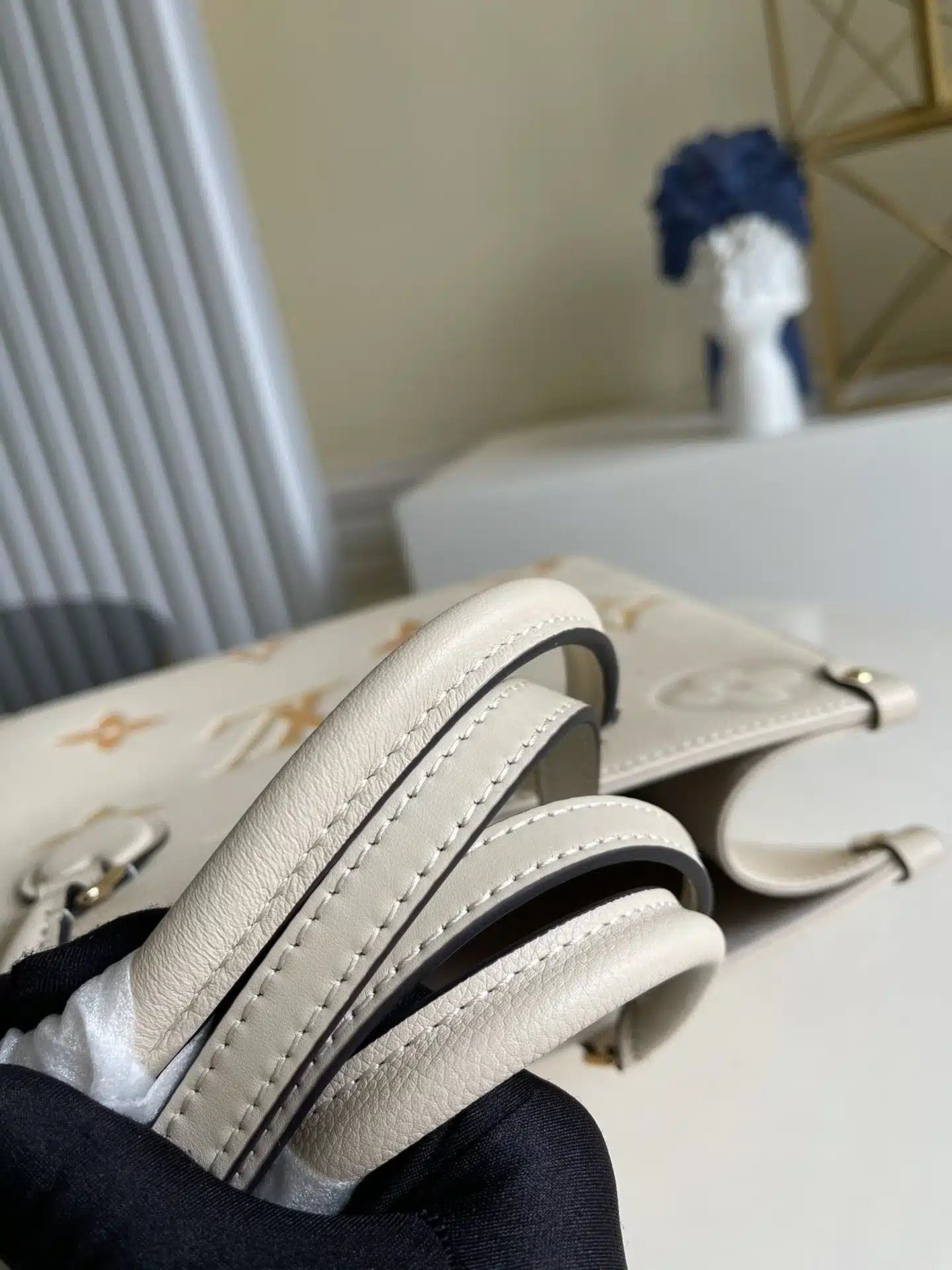 LV On The Go By The Pool Collection Beige Tote Bag