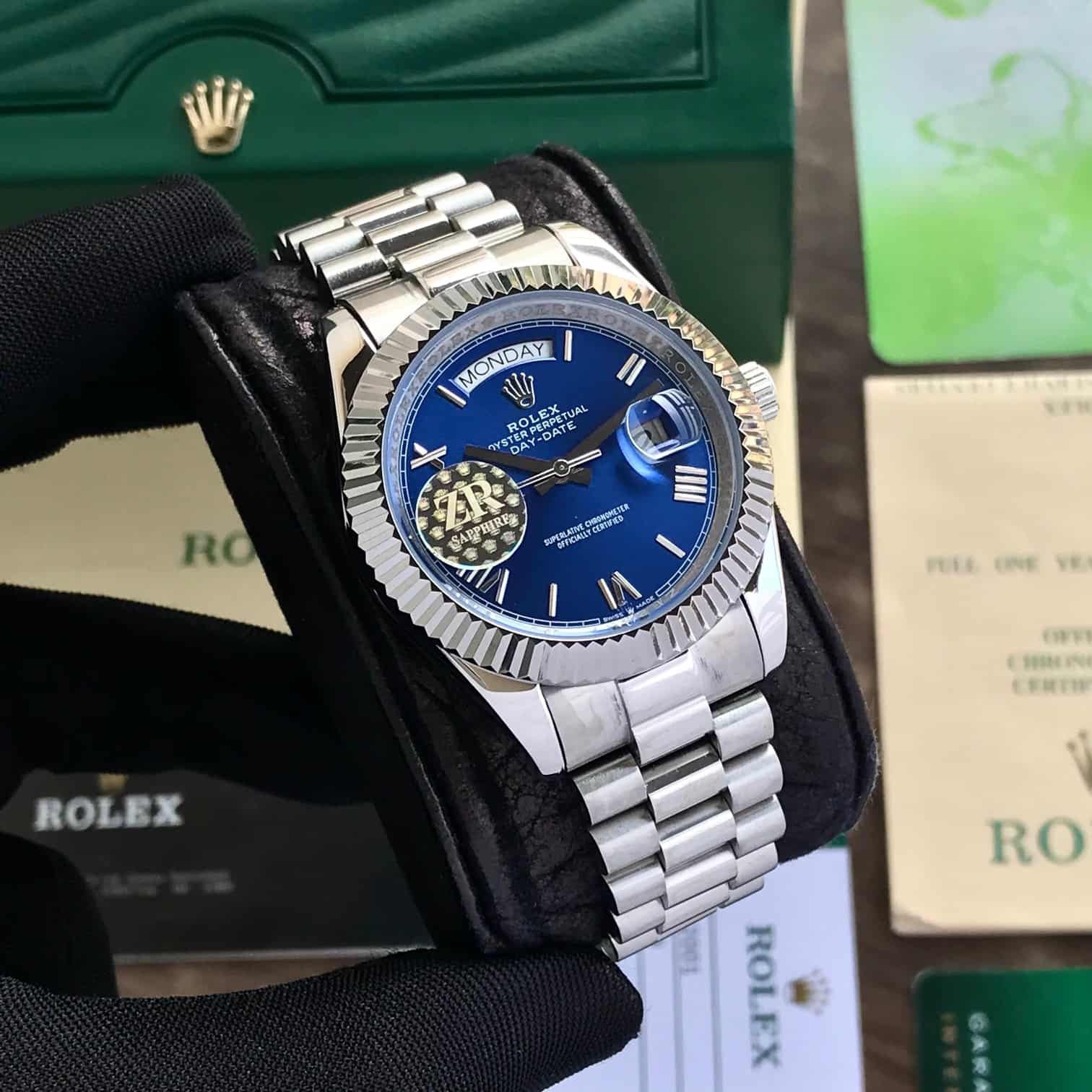 Rolex Day Date 40 Stainless Steel Blue Dial Automatic Mens Watch
