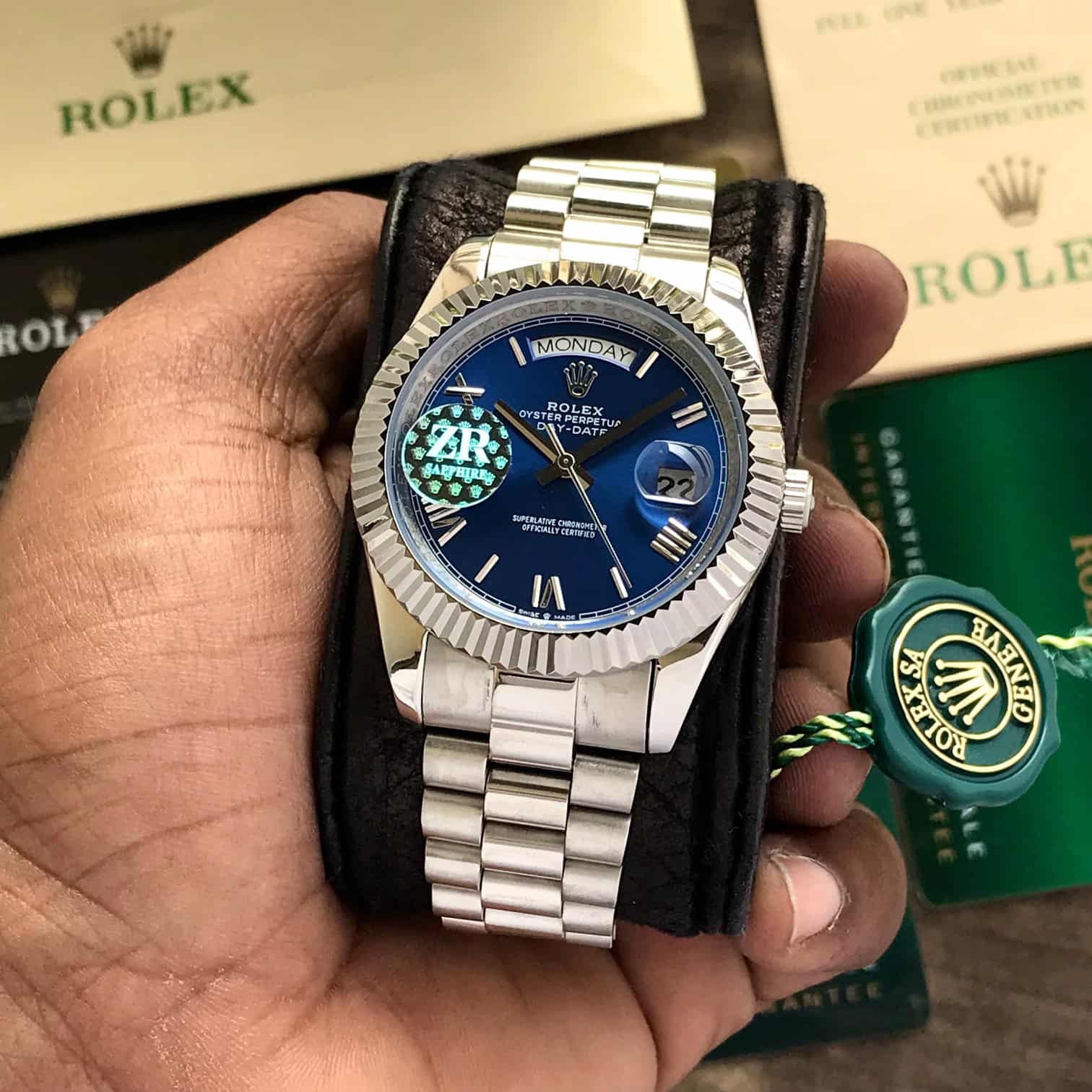 Rolex Day Date 40 Stainless Steel Blue Dial Automatic Mens Watch