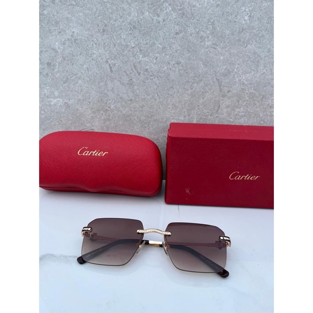 Brown Gold Cartier Sunglasses For Men Frameless