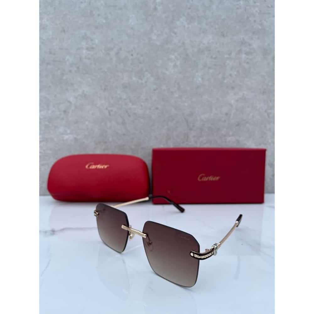 Brown Gold Cartier Sunglasses For Men Frameless