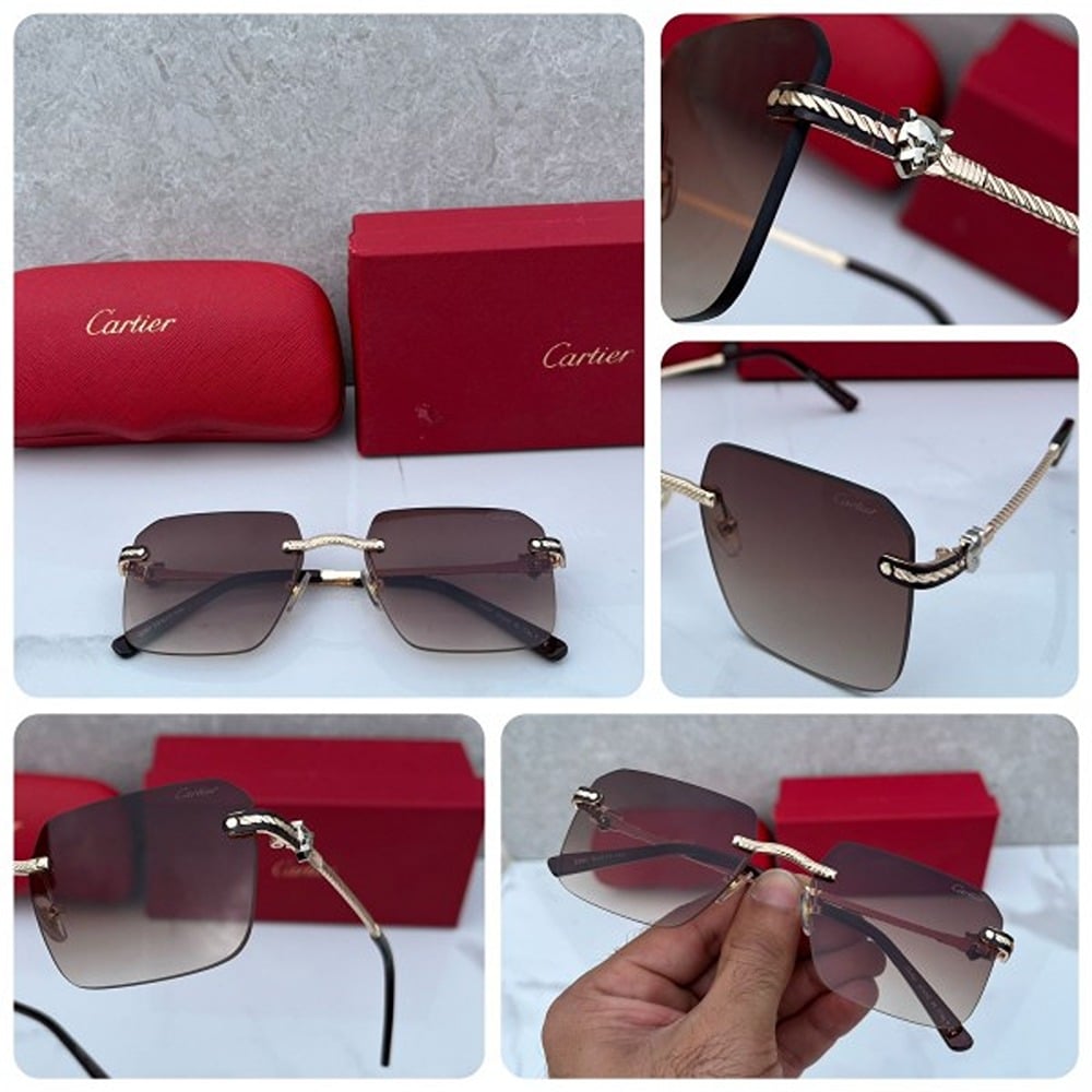 Brown Gold Cartier Sunglasses For Men Frameless