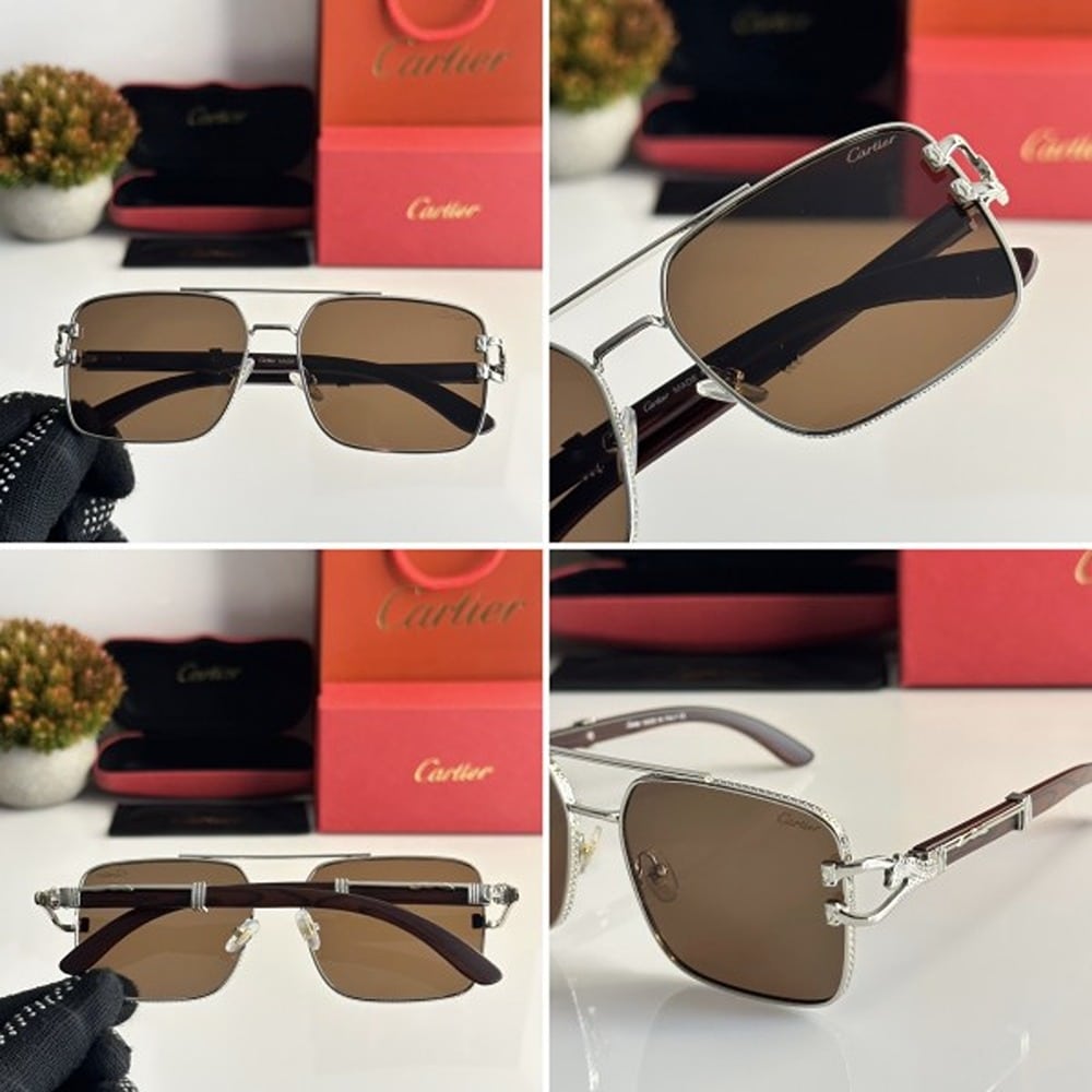 Cartier Sunglasses For Men Sliver Brown