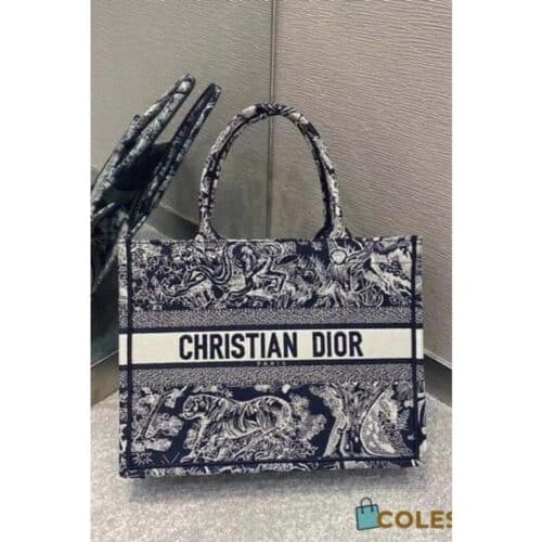 Christian Dior Lady Bag Book Tote Black Tiger With Original Box Dust Cover Bill Cards Ribbon