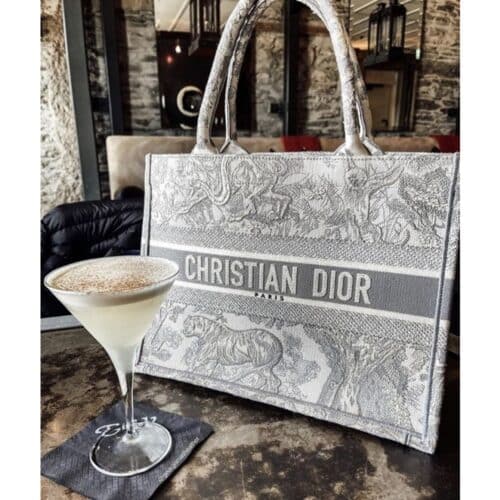Christian Dior Lady Bag Book Tote GreyTiger With Original Box Dust Cover Bill Cards Ribbon.