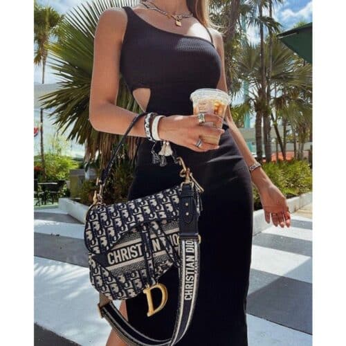Christian Dior Lady Bag Saddle Bag Oblique Embroidery With OG Box & Dust Bag