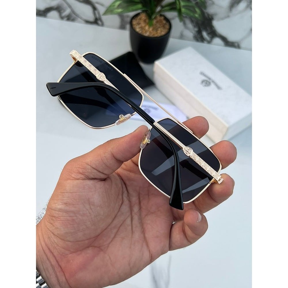 Gold Black Chrome Heart Sunglasses For Men