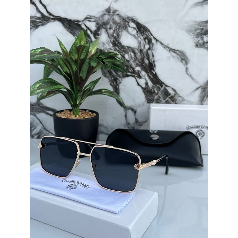 Gold Black Chrome Heart Sunglasses For Men