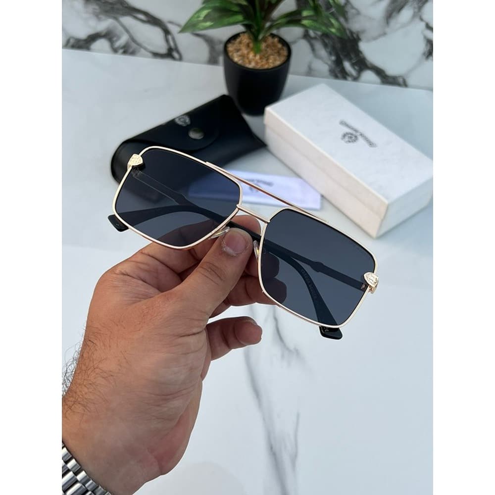 Gold Black Chrome Heart Sunglasses For Men