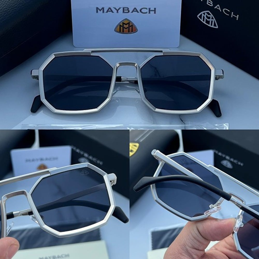 Maybach hexagonal Sunglasses Black Sliver For Men