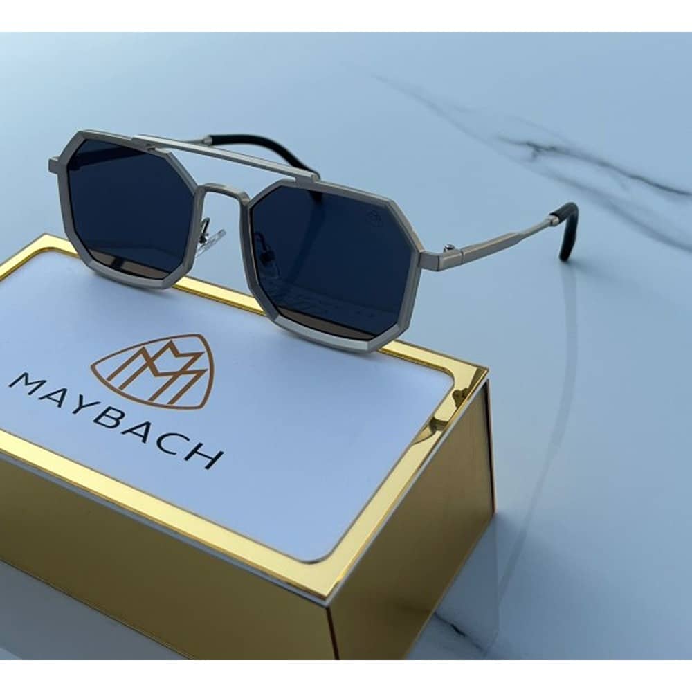 Maybach hexagonal Sunglasses Black Sliver For Men
