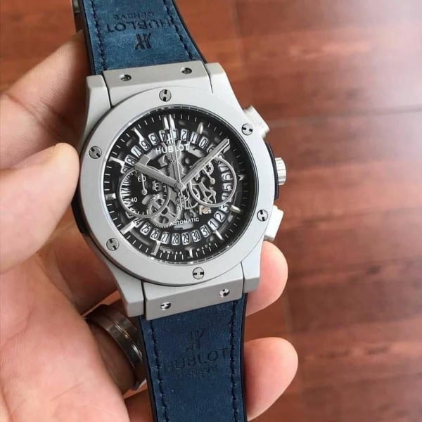 Hublot Bigbang Watch AAA Silver Blue Leather strap