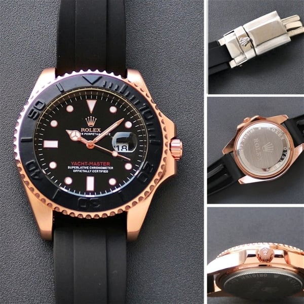Rolex Yachtmaster Watch Rose Black Quartz Movement