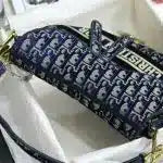 Dior Oblique Deep Blue Canvas Saddle Bag With Box