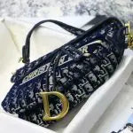 Dior Oblique Deep Blue Canvas Saddle Bag With Box