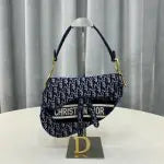 Dior Oblique Deep Blue Canvas Saddle Bag With Box