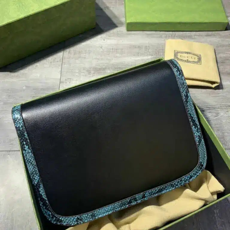 Gucci Horsebit Black Python Sling Bag With Box