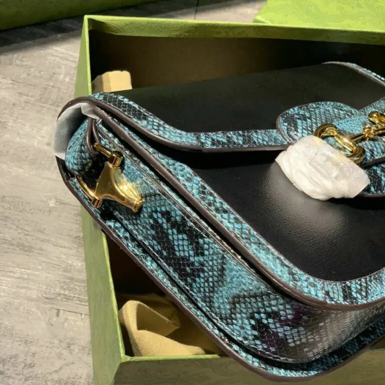 Gucci Horsebit Black Python Sling Bag With Box