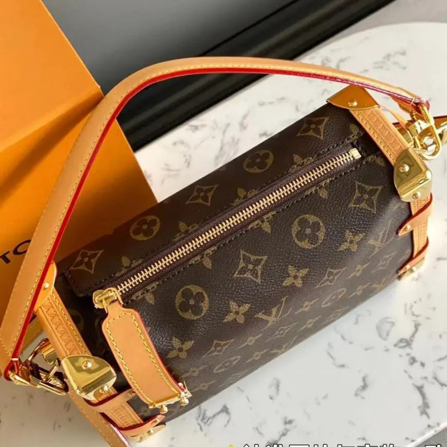 Vuitton Mono Side Trunk Old Flower Handbag With Box