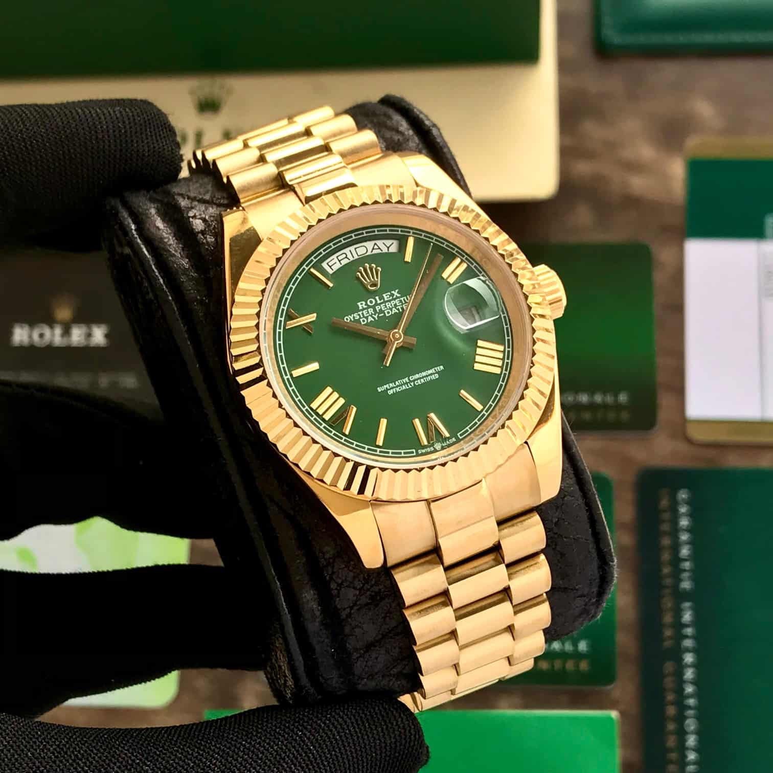 Rolex Day Date Gold Green Dial 40mm Japanese Automatic Mens Watch