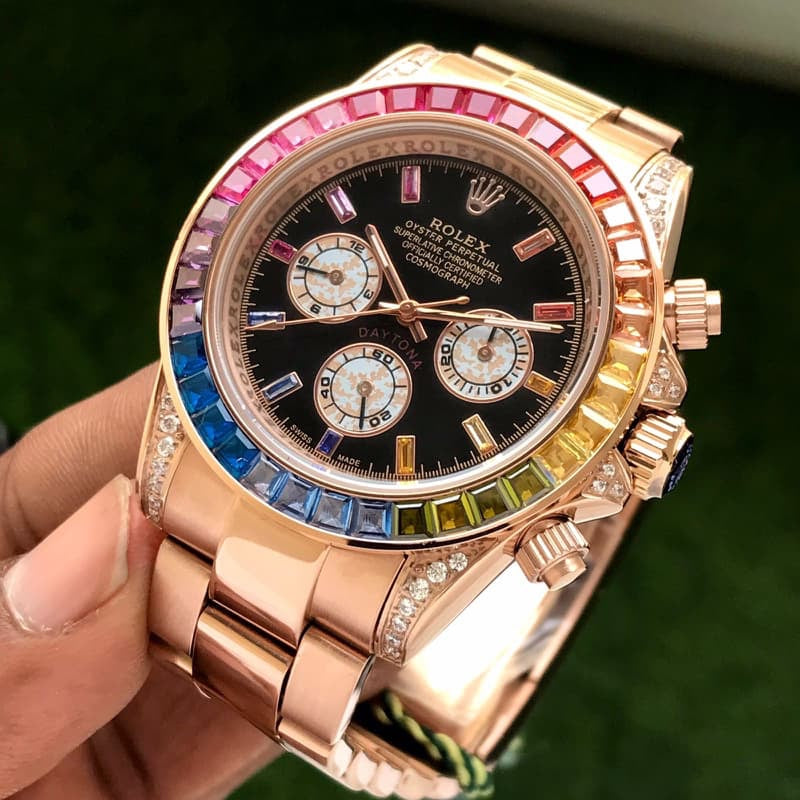 Rolex Rainbow Daytona Rose gold Tone Automatic Japanese Mens Watch