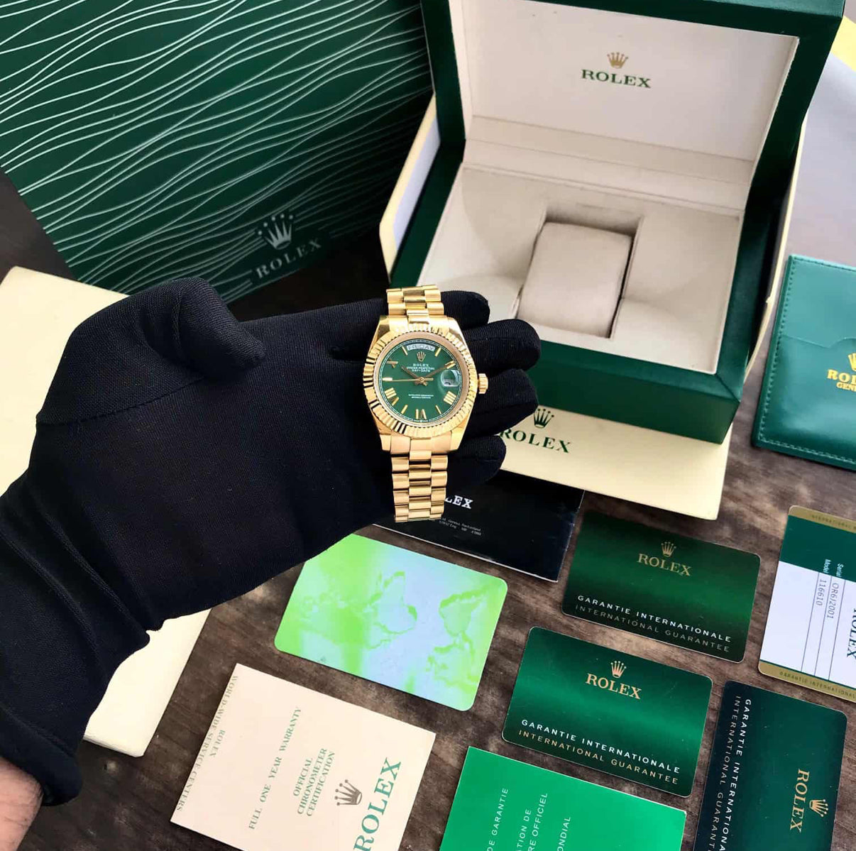 Rolex Day Date Gold Green Dial Watch