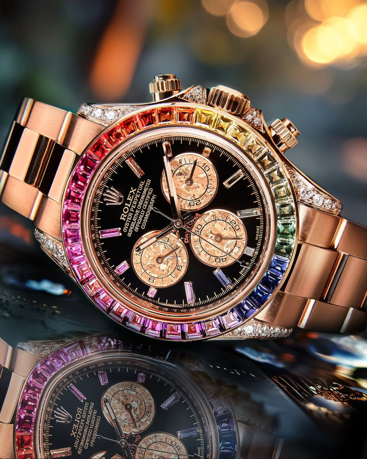 Rolex Daytona Rainbow Rosegold Gold Diamond Watch