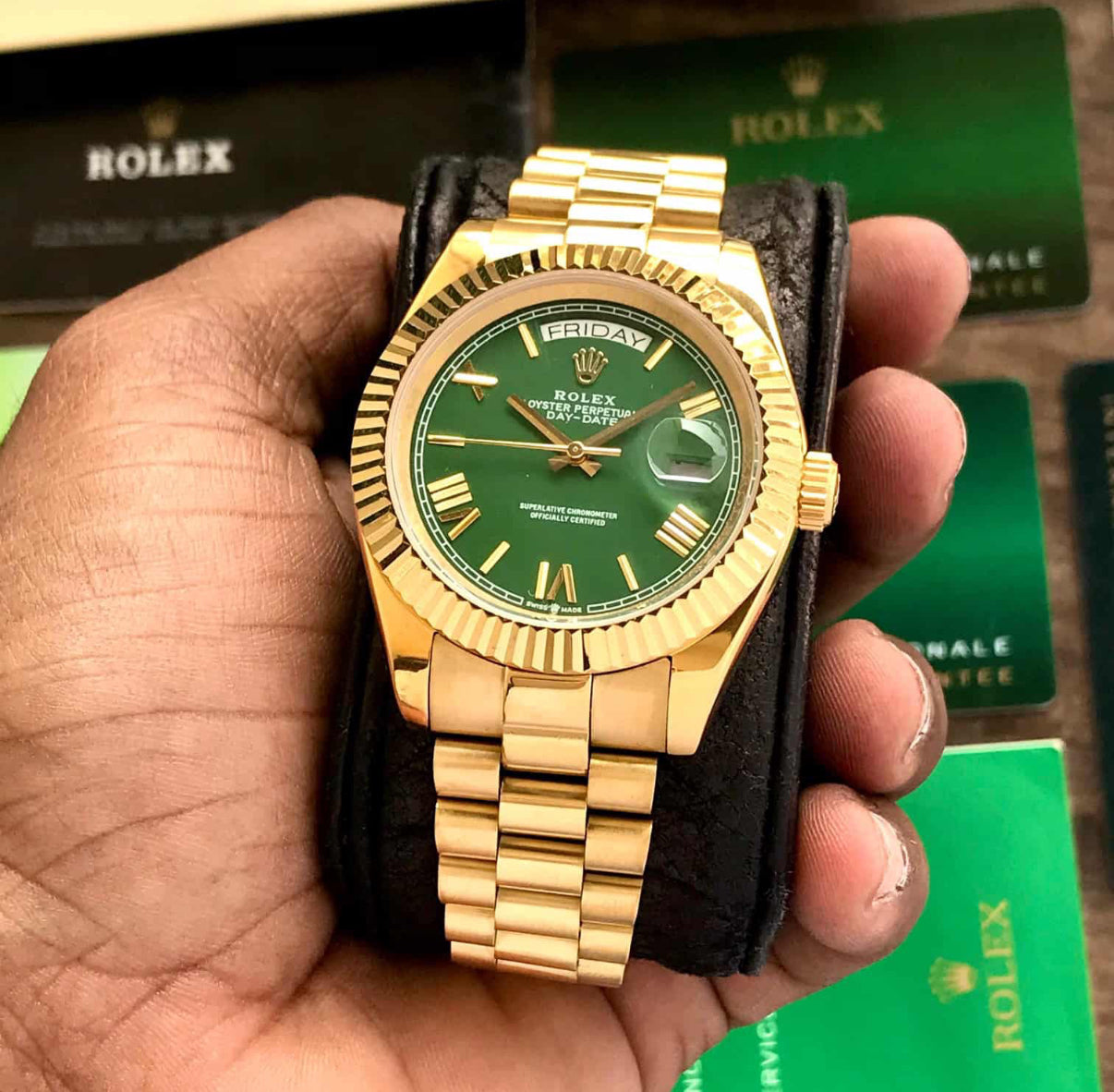 Rolex Day Date Gold Green Dial Watch