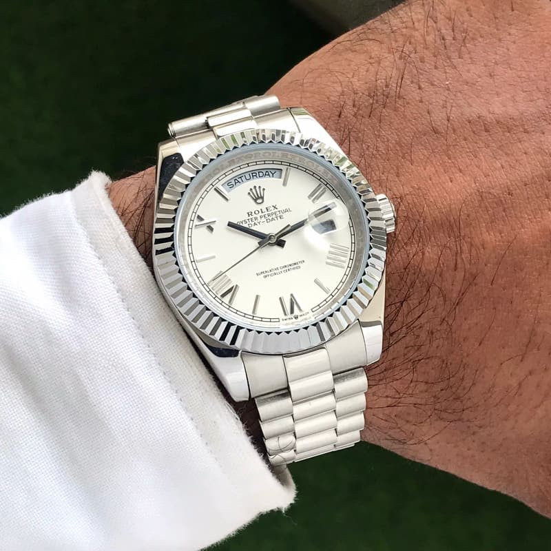 Rolex Day Date 41 Stainless Steel White Dial Japanese Master Quality Mens Watch