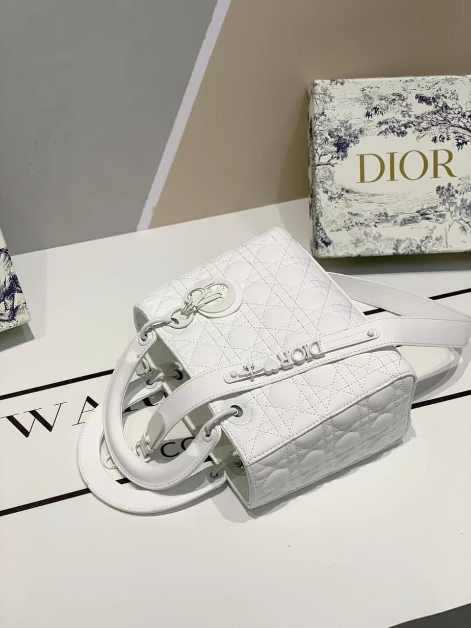 Dior Handbag Lady Classic abc White With OG Box