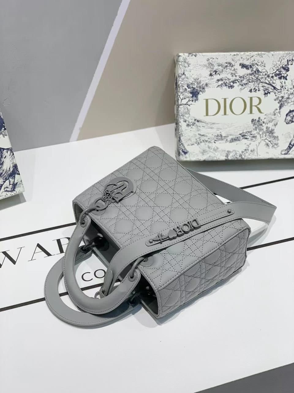 Dior Handbag Lady Classic abc Grey With OG Box