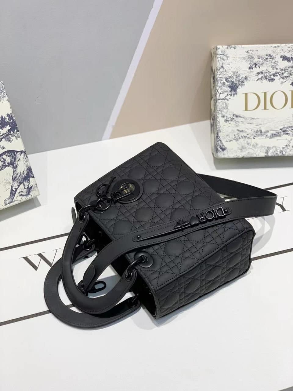 Dior Handbag Lady Classic abc Black With OG Box