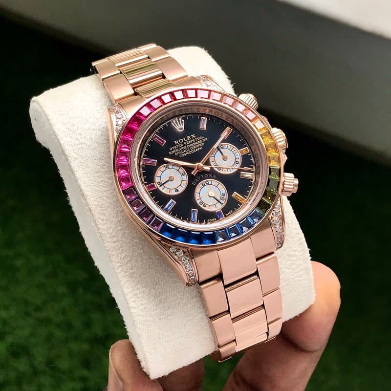 Rolex Rainbow Daytona Rose gold Tone Automatic Japanese Mens Watch