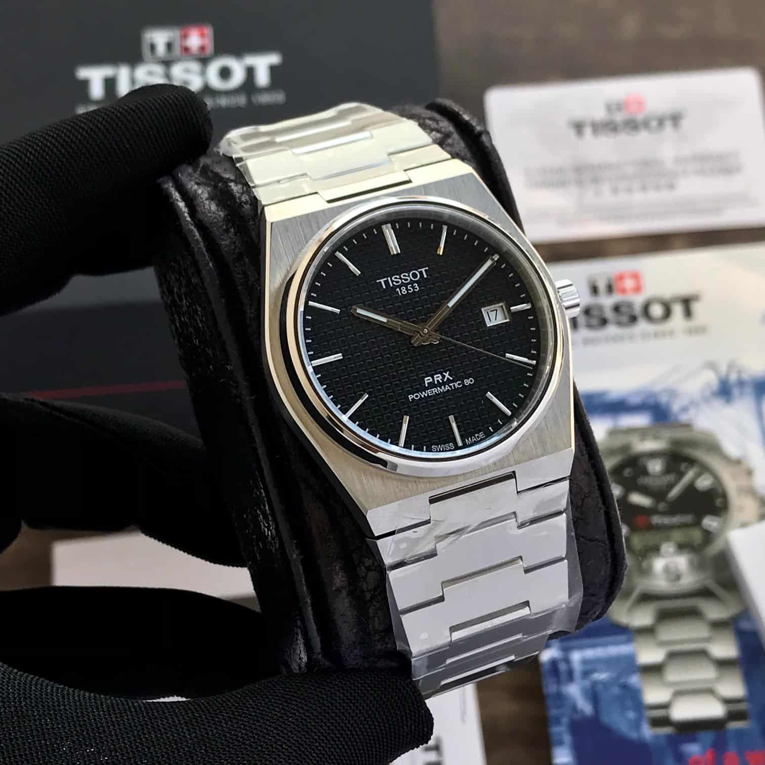 Tissot Poweromatic PRX Authentic Silver Black Dial Automatic Mens Watch