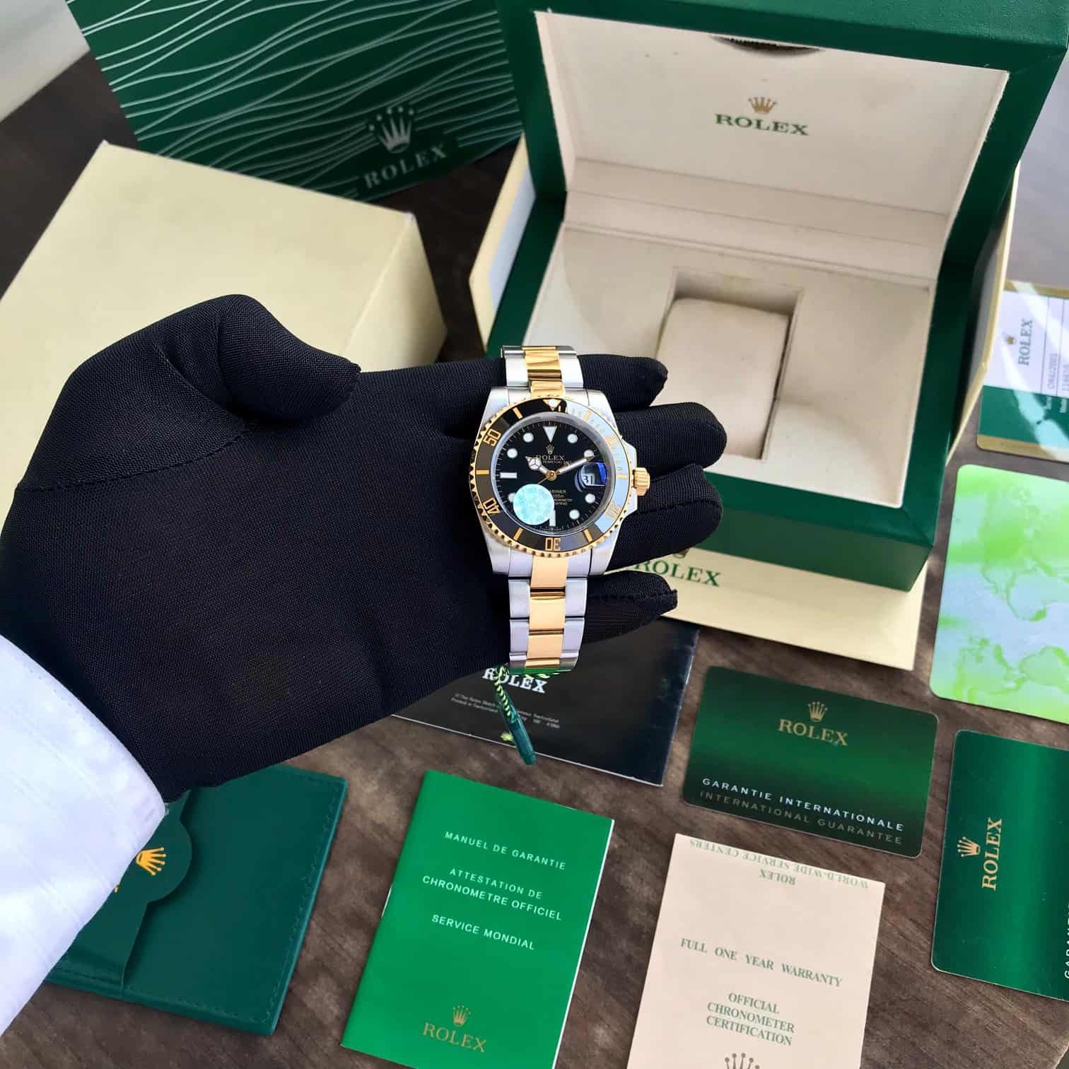 Rolex Submariner Two Tone Black Dail Japanese Automatic Mens Watch