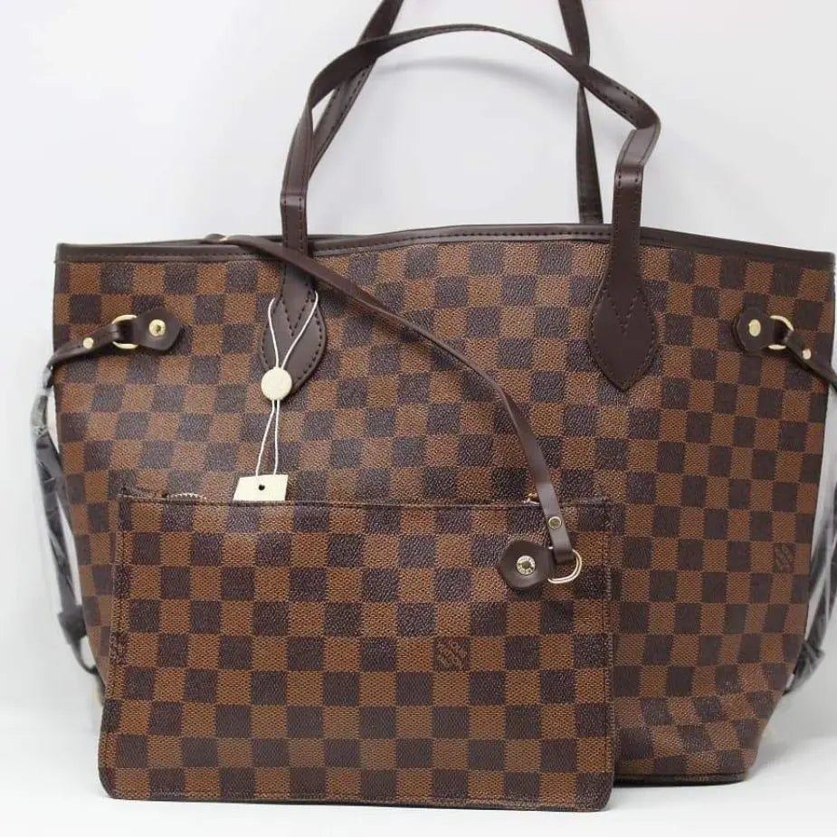 Vuitton Neverfull Coffee Grid Tote With Wallet