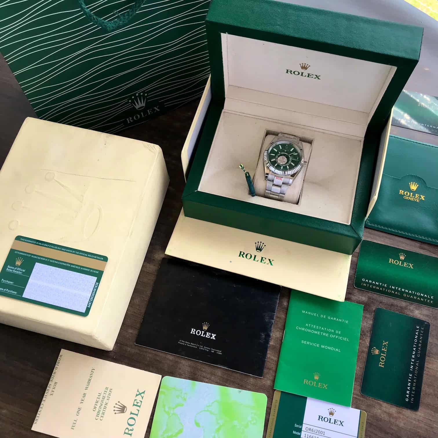 Rolex SkyDweller Silver Green Dial Oyster Chain Belt Automatic Men’s Watch