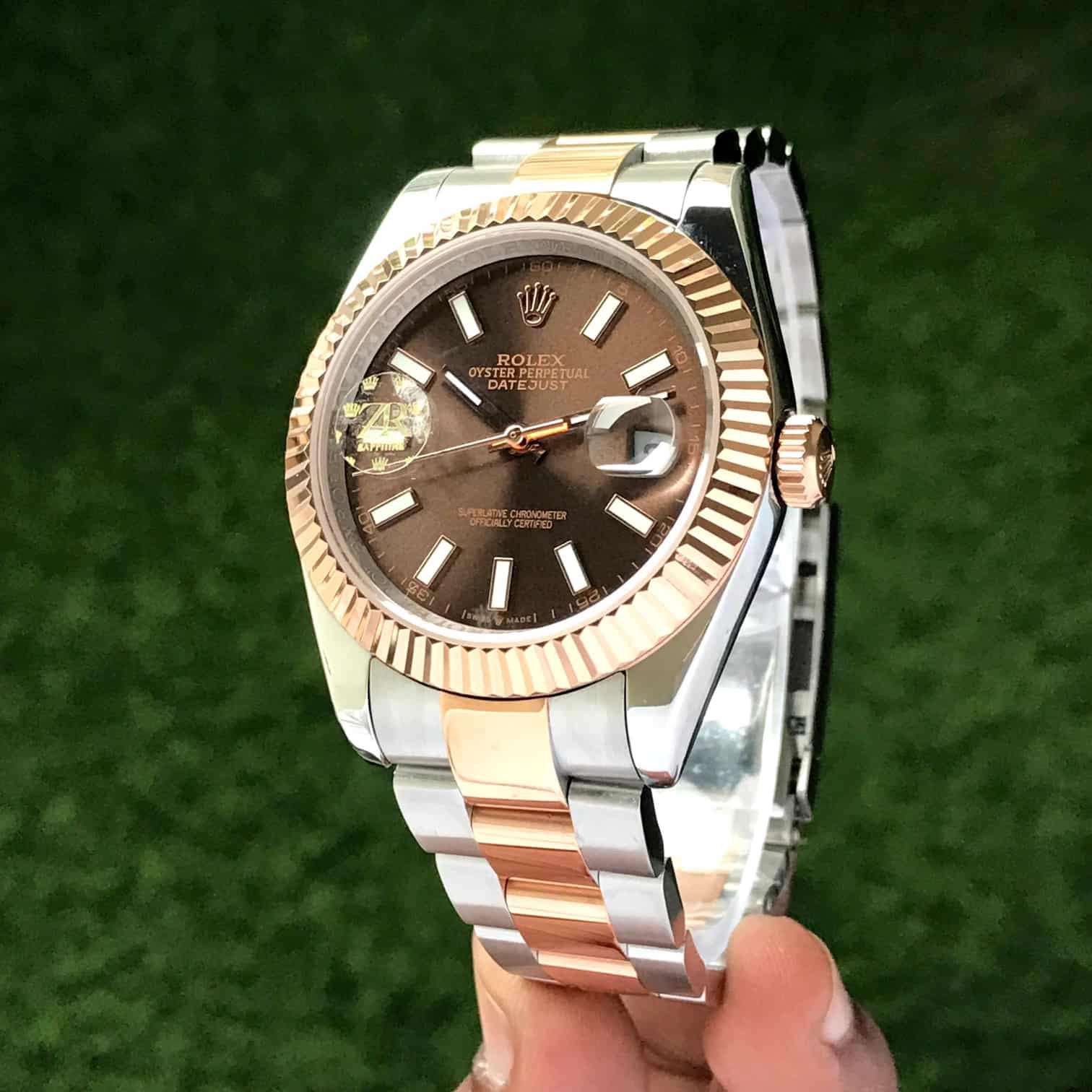 Rolex Date Just 41 Two Tone Chocolate Dial Automatic Mens Watch