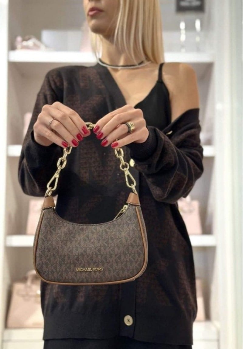 Michael Kors Jet Set Brown Charm Pochette With Box