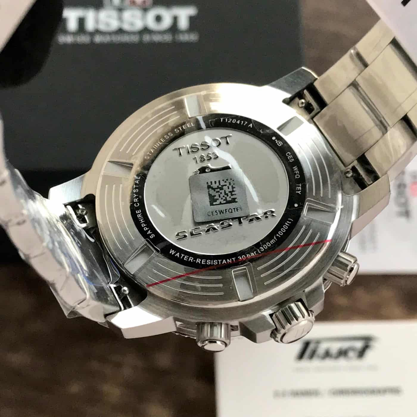 Tissot Seastar Chronograph Burgundy Dial Stainless Steel Chain Quartz Movement Men’s Watch