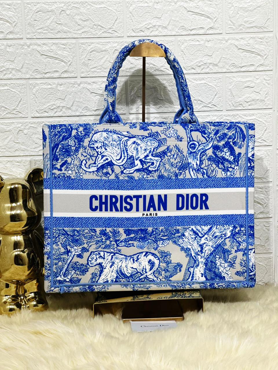 Christian Dior Tote Bag Blue With Box & Dust Bag