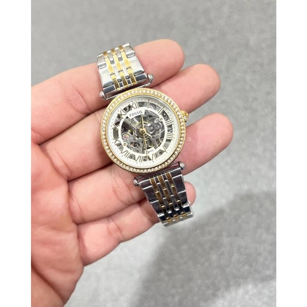 Fossil Watch For Lady Silver Gold Chain