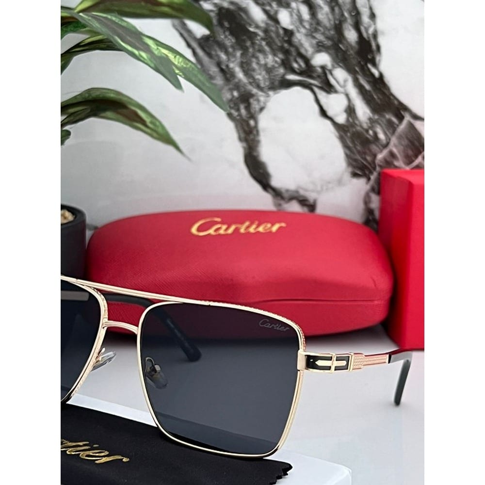 Gold Black 82 Cartier Sunglasses For Men