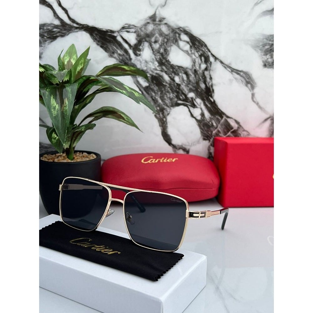 Gold Black 82 Cartier Sunglasses For Men