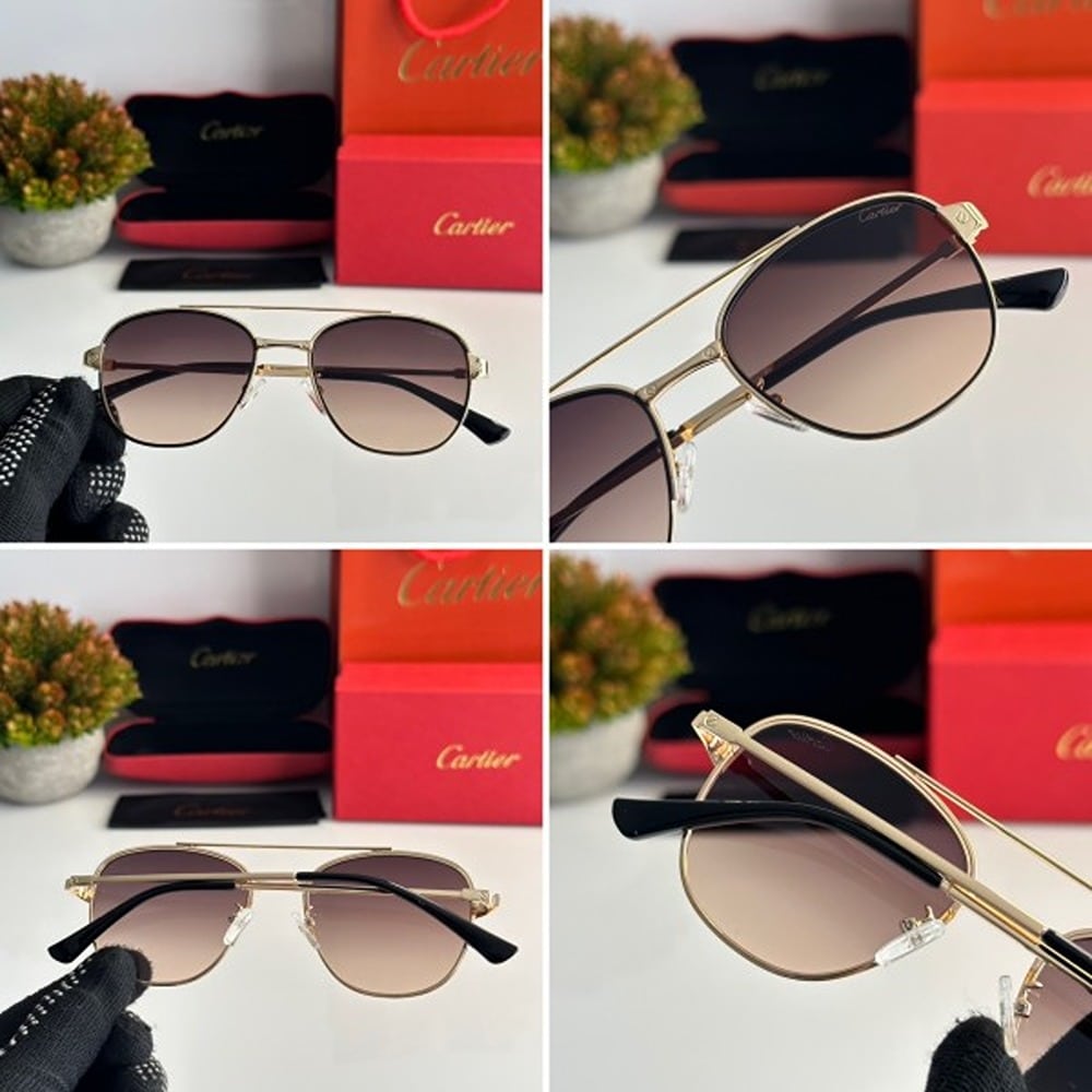 Gold Brown Cartier Sunglasses For Men