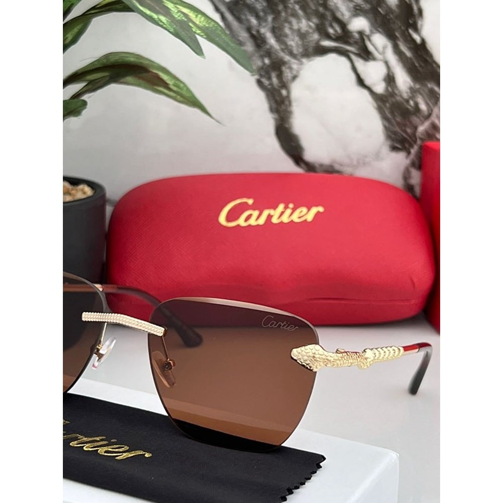 Gold Brown Cartier Sunglasses For Men
