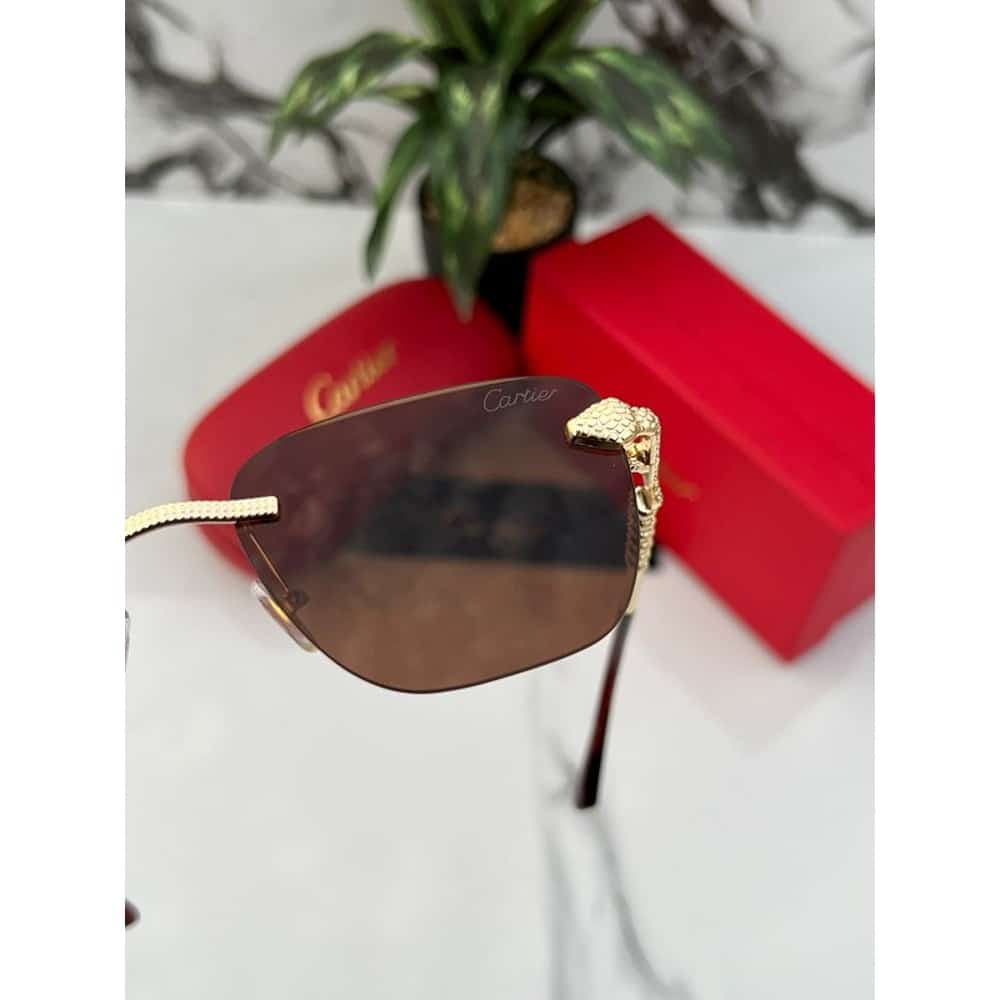 Gold Brown Cartier Sunglasses For Men