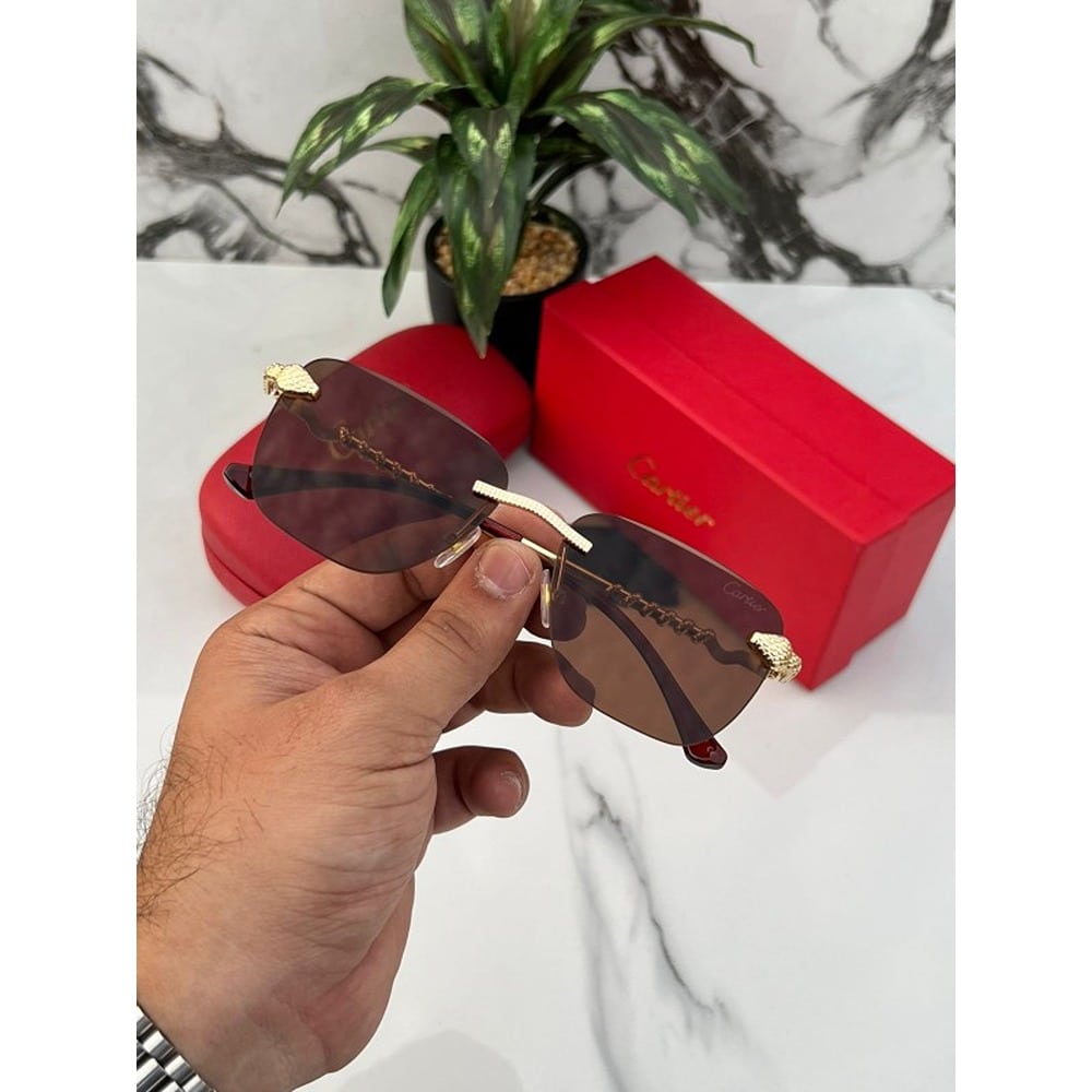 Gold Brown Cartier Sunglasses For Men