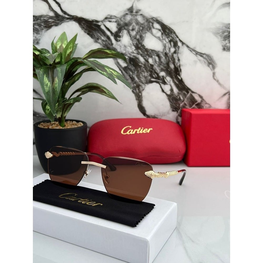 Gold Brown Cartier Sunglasses For Men