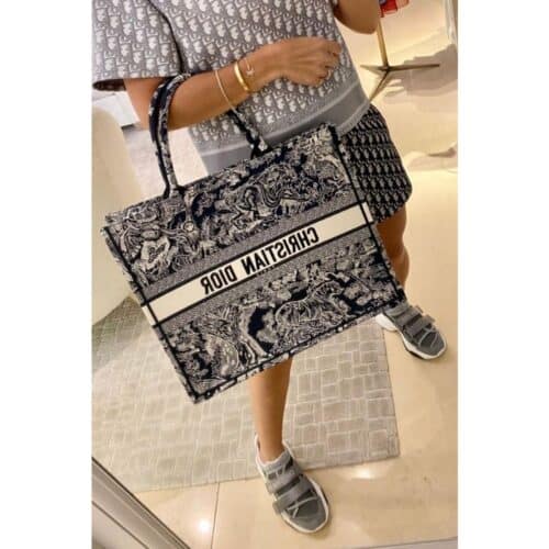 Christian Dior Lady Bag Book Tote Black Tiger With Original Box Dust Cover Bill Cards Ribbon